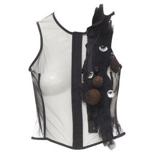 Pre Loved Comme Des Garcons Vintage Embellished Mesh Top Women black | black